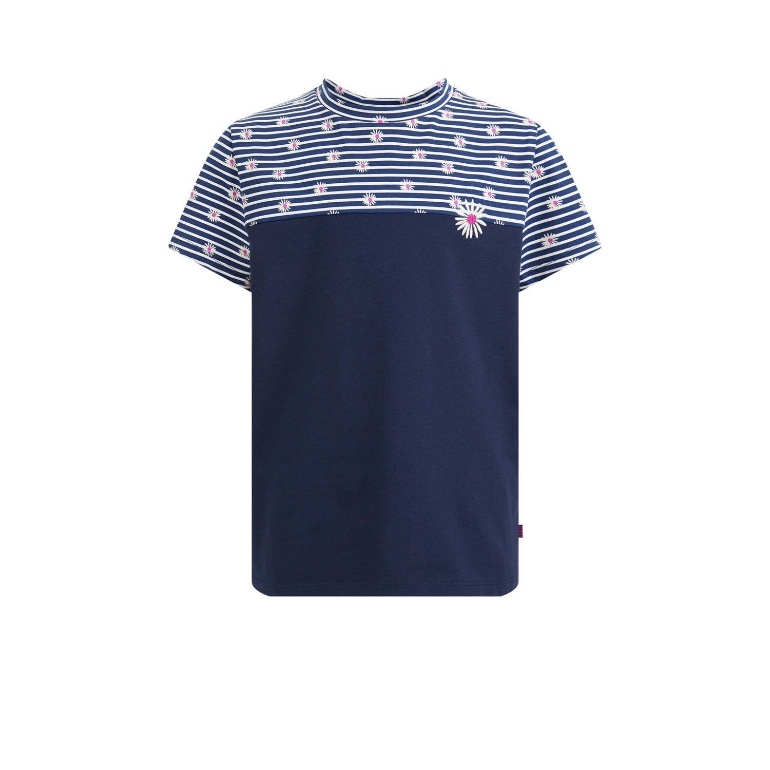 WE Fashion T-shirt met all over print donkerblauw Meisjes Stretchkatoen Ronde hals 110 116