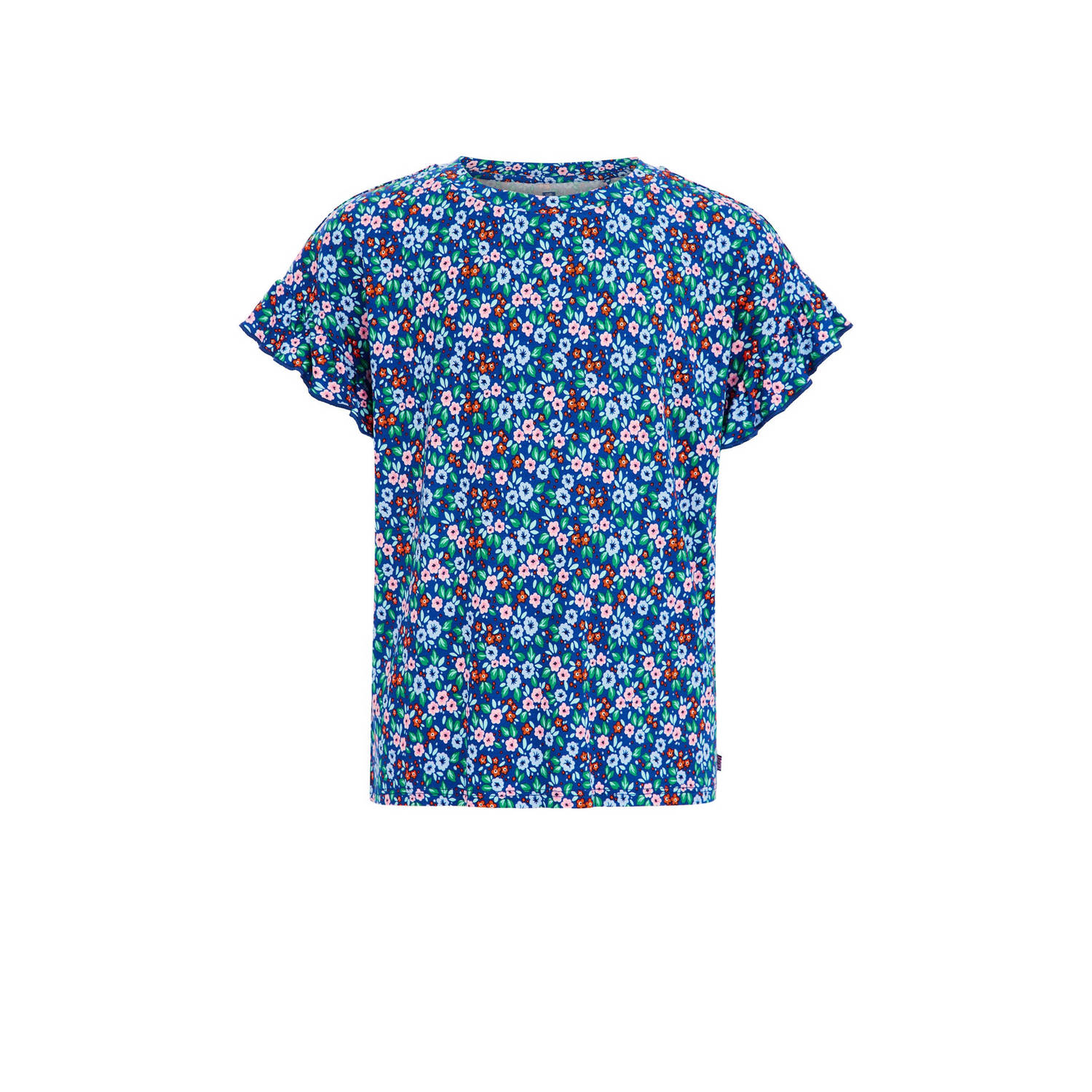 WE Fashion T-shirt met all over print blauw Meisjes Viscose Ronde hals 110 116