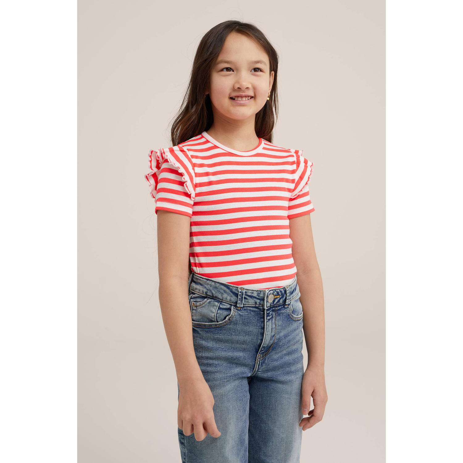 WE Fashion gestreept T-shirt rood wit