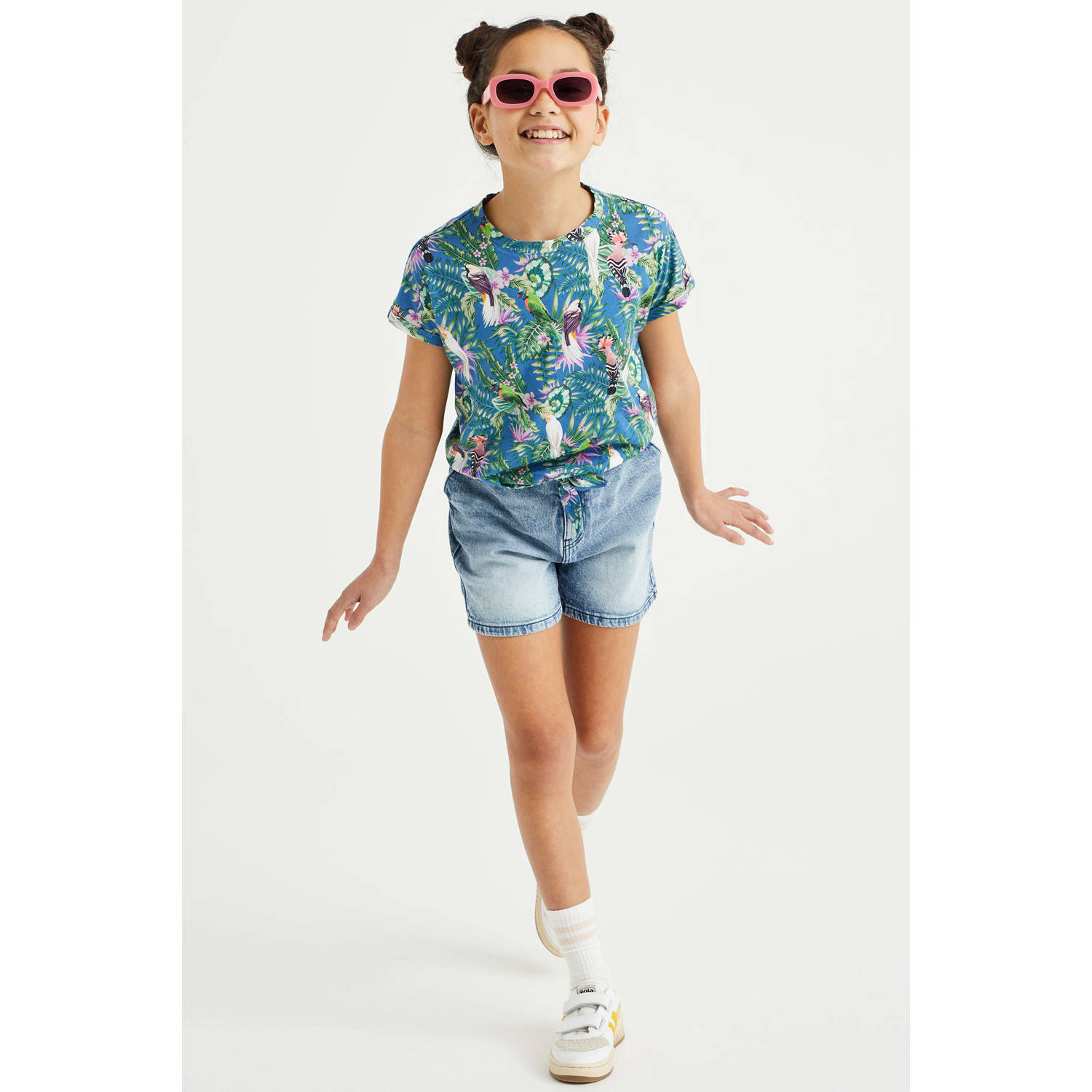 WE Fashion T-shirt met all over print blauw