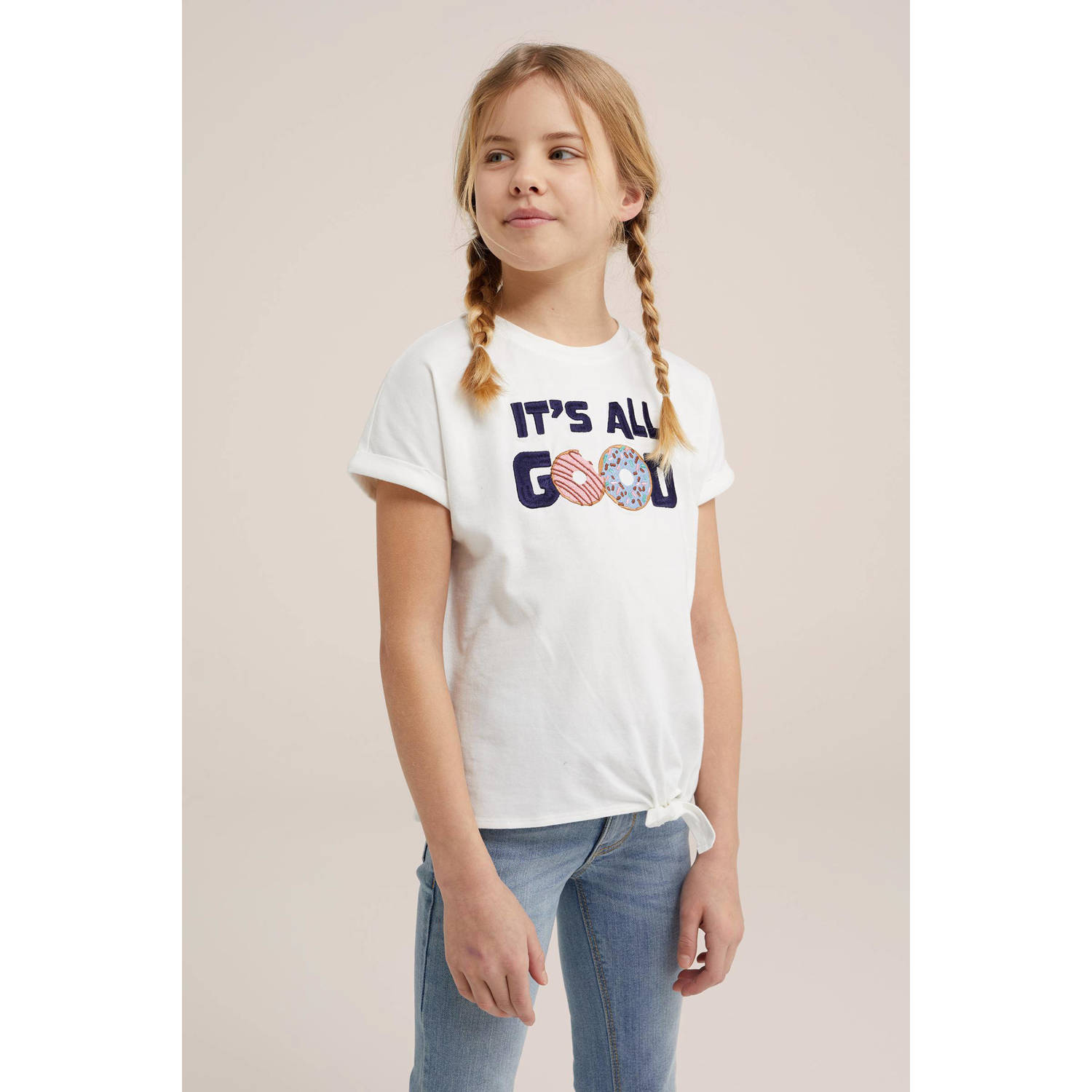 WE Fashion T-shirt met tekst wit