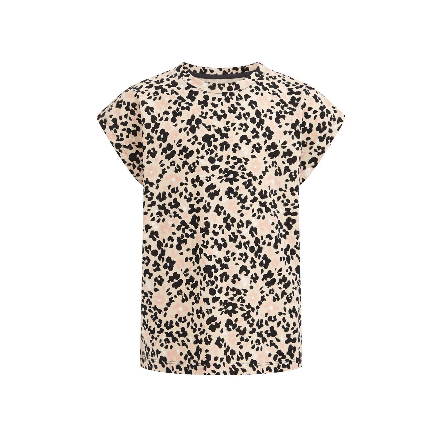 WE Fashion T-shirt met panterprint beige zwart wit