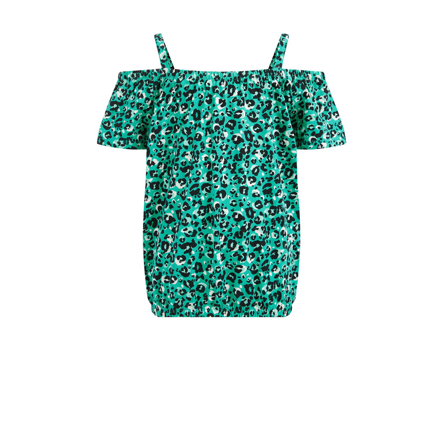 WE Fashion off shoulder top met dierenprint groen zwart Dierenprint 110 116