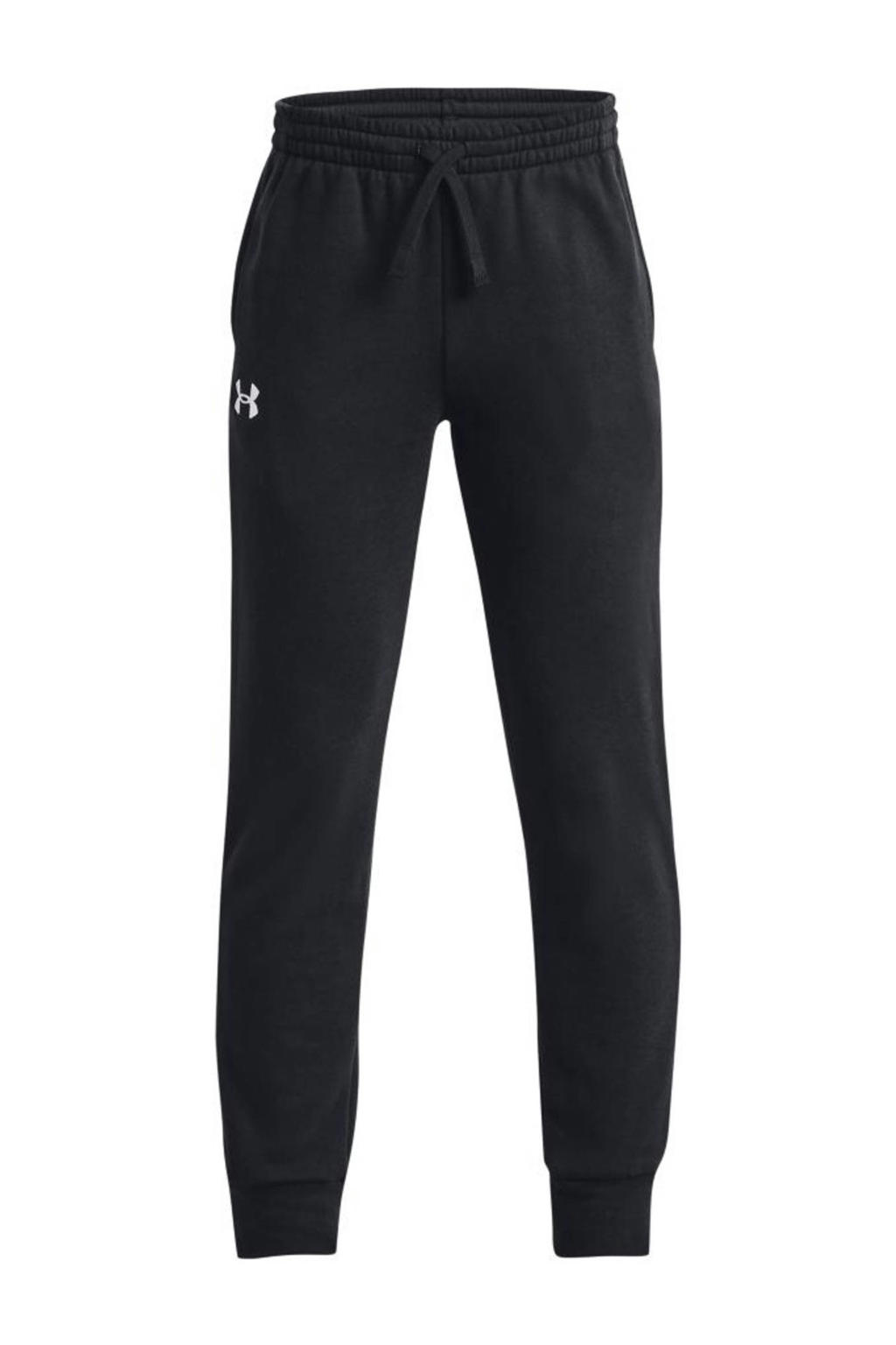 Zwarte jongens Under Armour joggingbroek Rival Fleece van katoen met regular fit, elastische tailleband met koord en effen