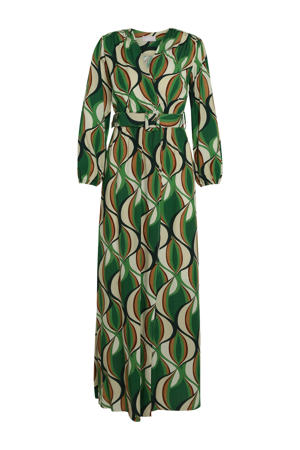 maxi jurk met grafische print en ceintuur groen