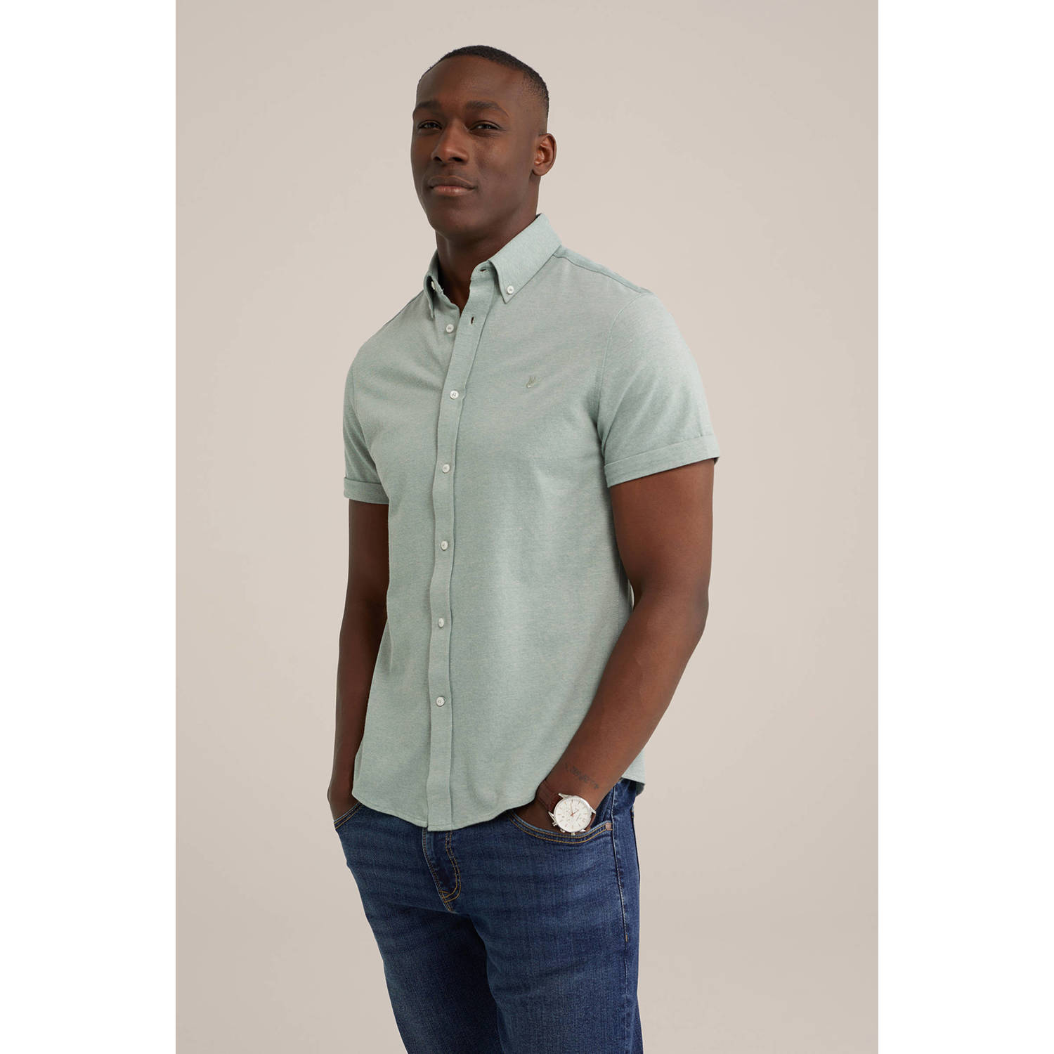 WE Fashion WE Fundamentals regular fit overhemd blue fish