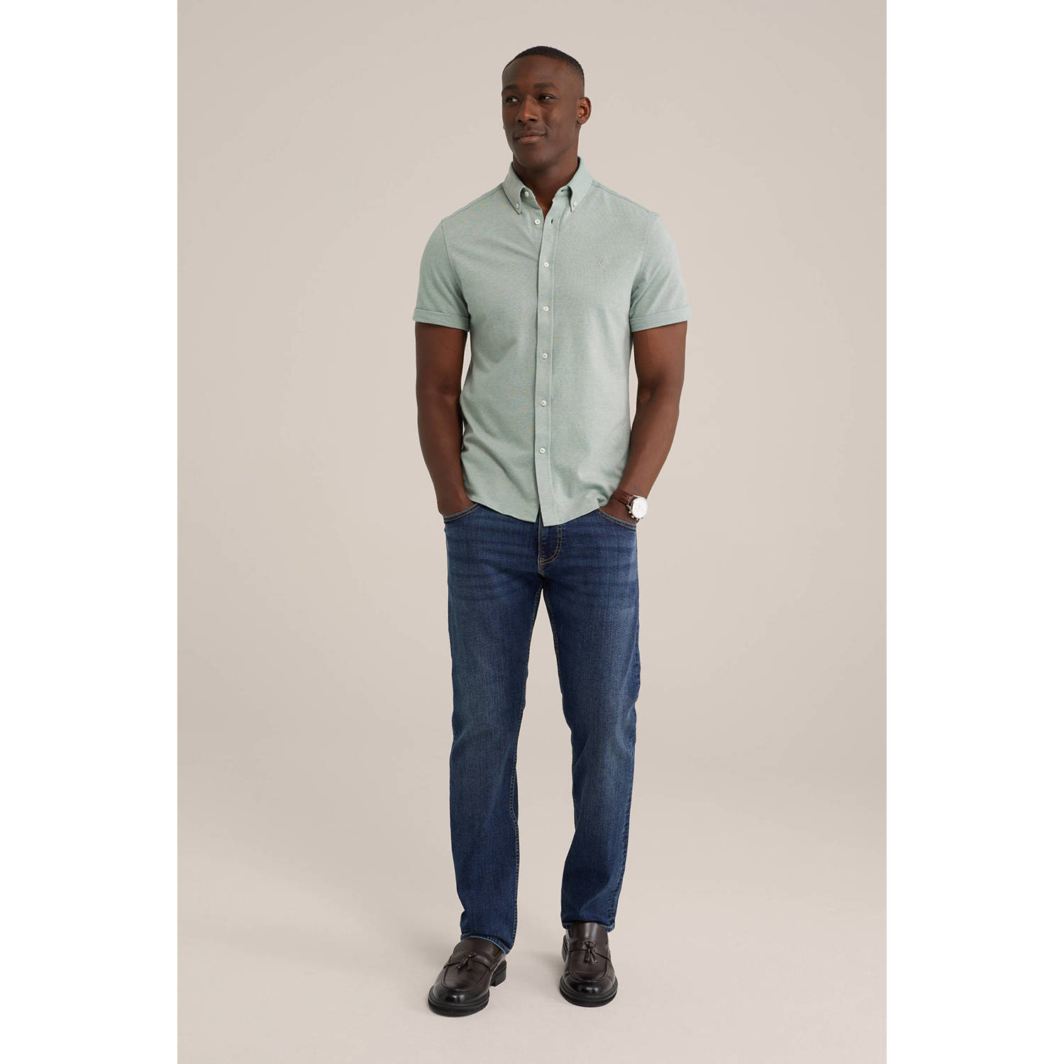 WE Fashion WE Fundamentals regular fit overhemd blue fish