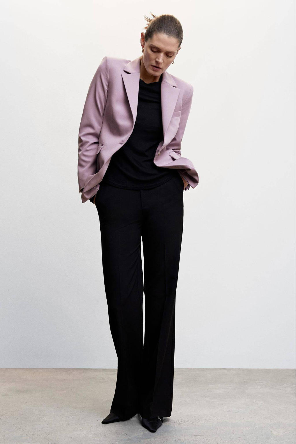 Lilakleurige dames Mango blazer van polyester met lange mouwen, reverskraag, knoopsluiting en schoudervulling
