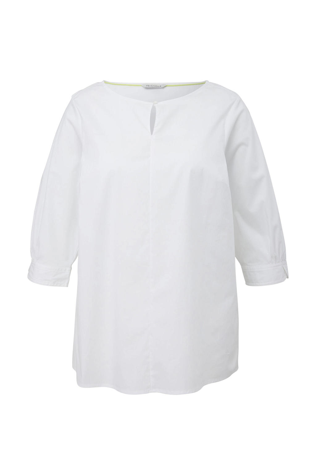 Witte dames TRIANGLE top van polyester met driekwart mouwen en ronde hals