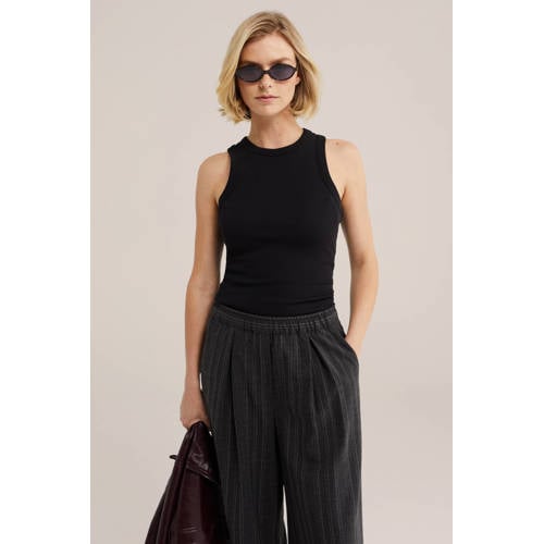 WE Fashion ribgebreide haltertop zwart afbeelding