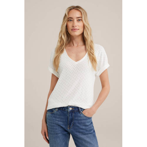 WE Fashion top met visgraat wit afbeelding