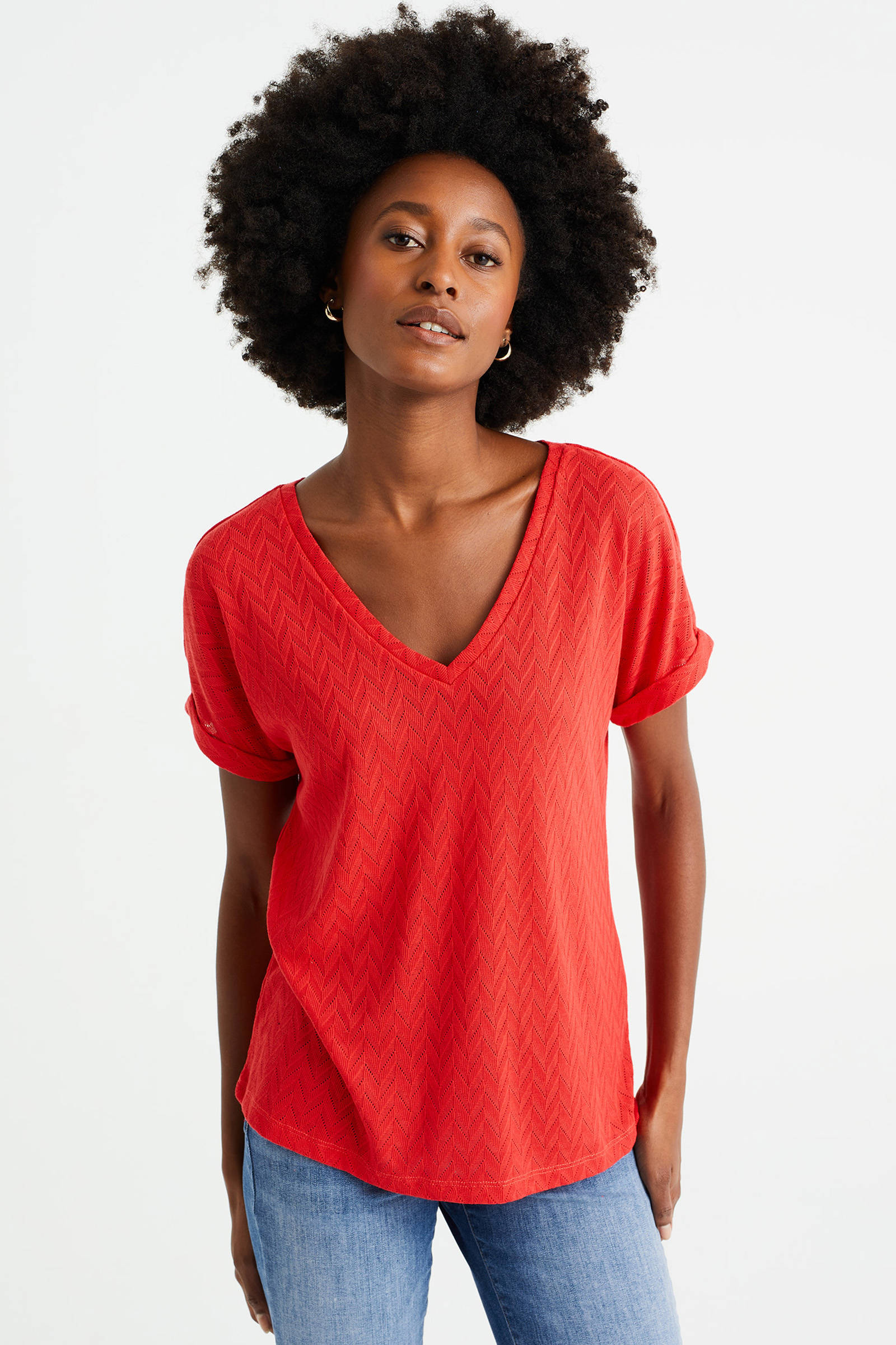 WE Fashion top met visgraat rood wehkamp