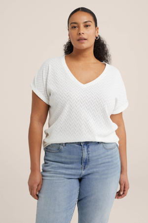 top met open detail wit