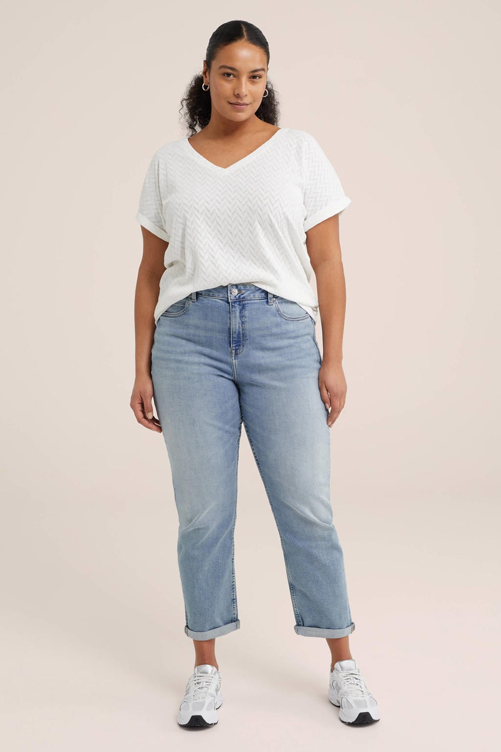 WE Fashion Curve top met open detail wit