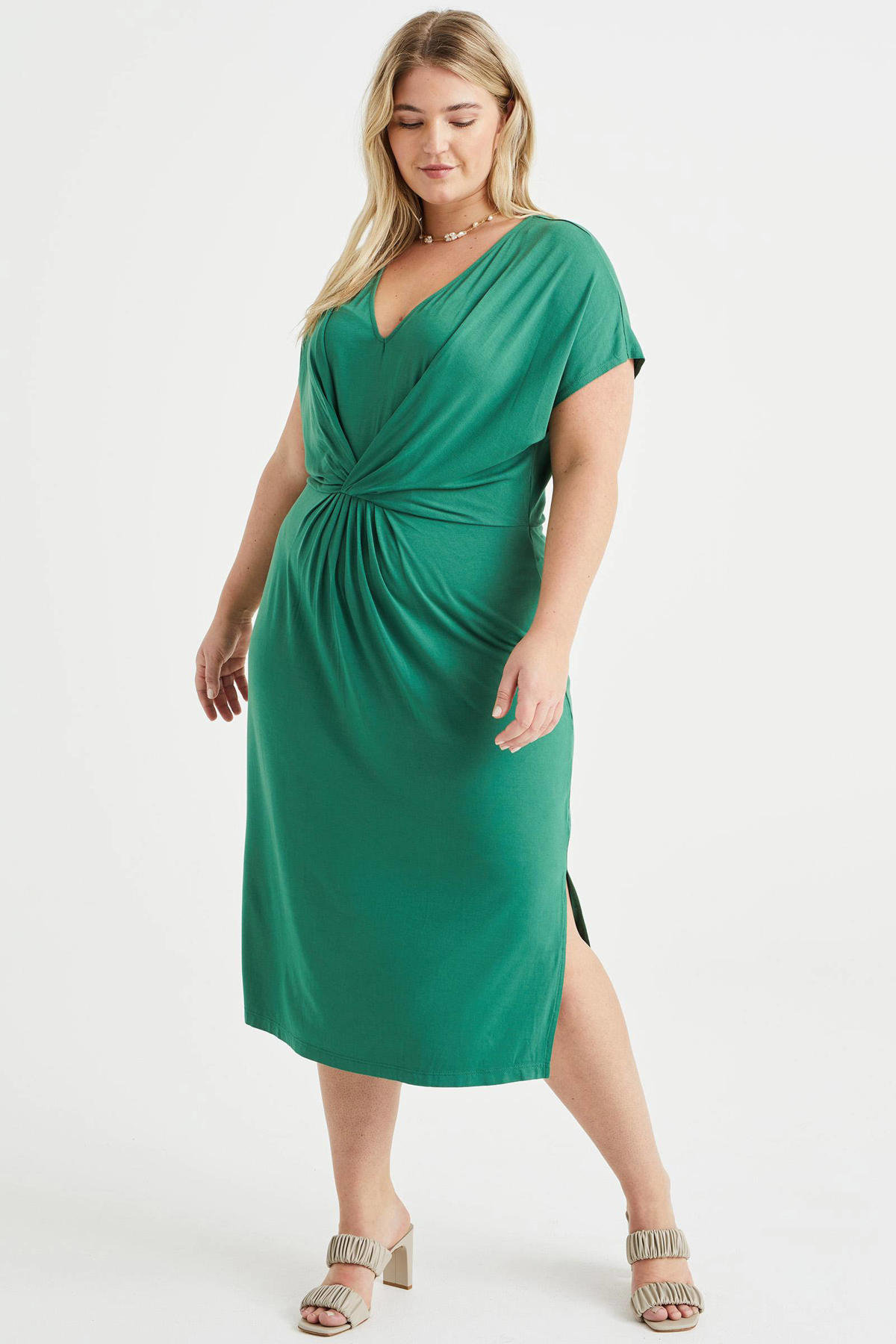 WE Fashion jurk met plooien groen | wehkamp