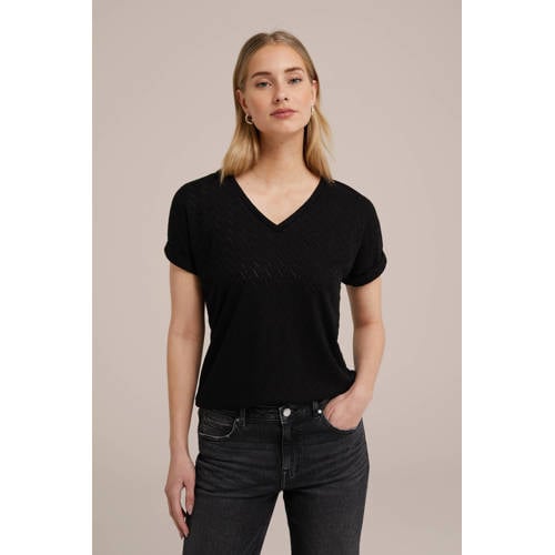 WE Fashion top met visgraat zwart afbeelding