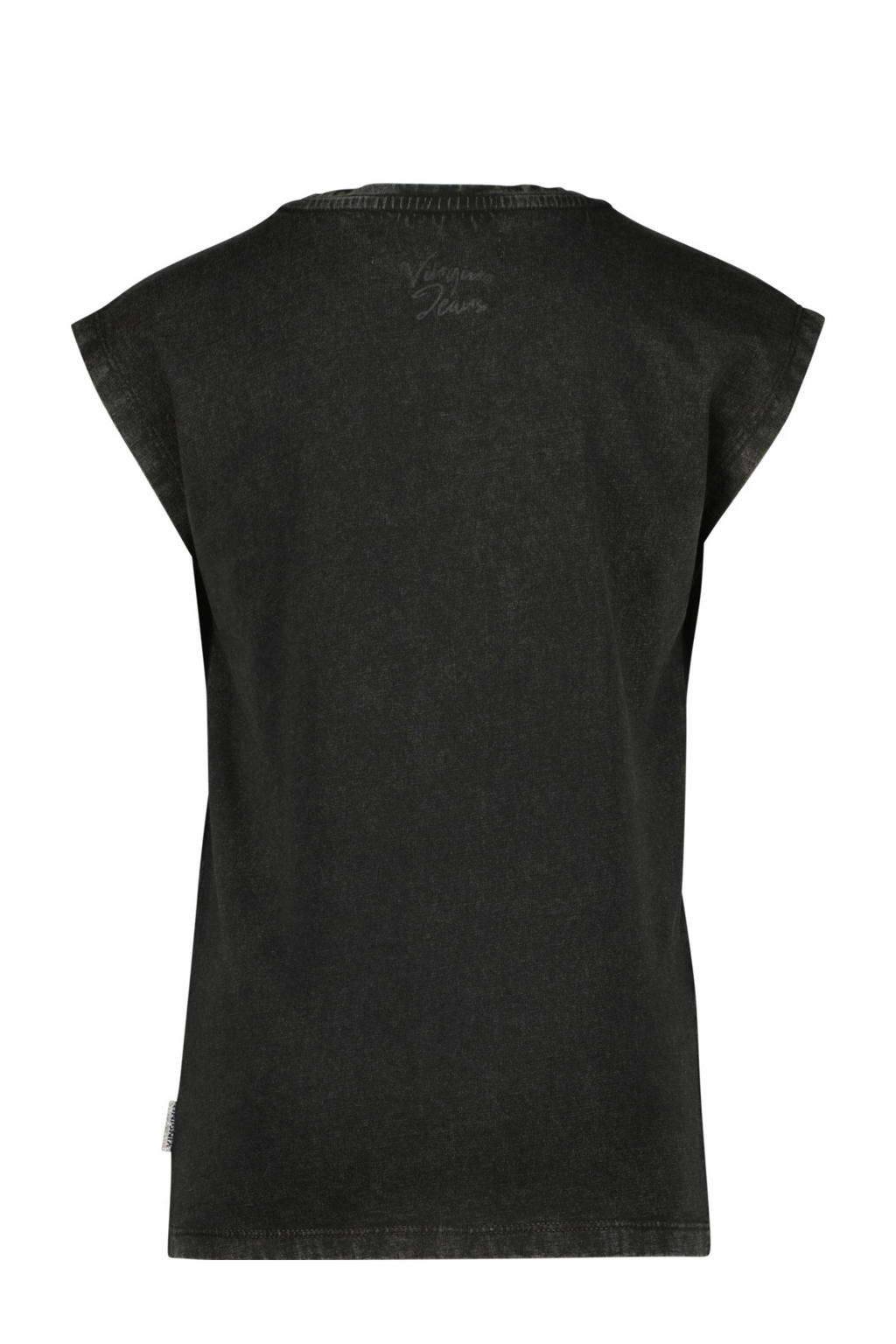 Zwarte meisjes Vingino T-shirt van katoen met printopdruk, kapmouwtjes en ronde hals