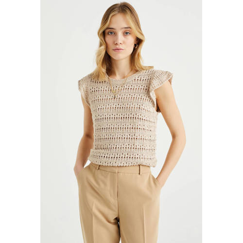 WE Fashion gebreide top met ruches beige