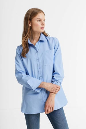 lange poplin blouse blauw