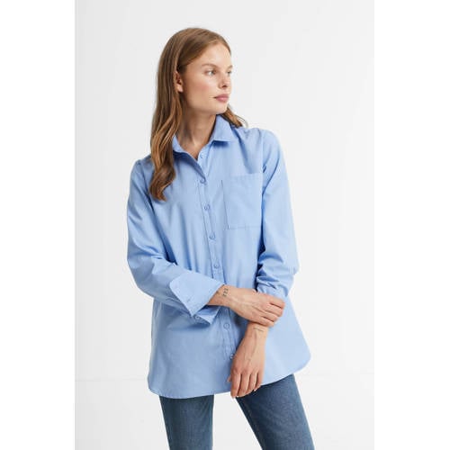 anytime lange poplin blouse blauw