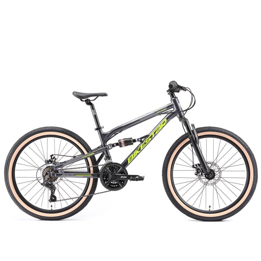 BikeStar MTB Fully kinderfiets 24 inch zwart Bikestar MTB Fully alu 21speed 24inch grijs/geel