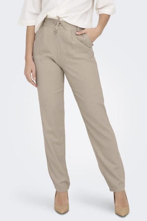 cropped high waist slim fit broek ONLCARO met linnen beige