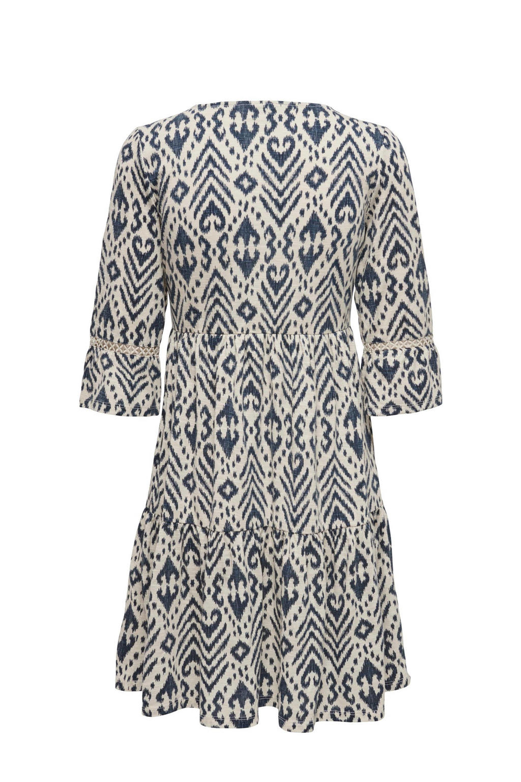 JDY trapeze jurk JDYDORA met all over print en volant wit/blauw wehkamp