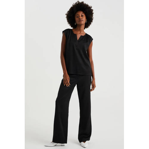 WE Fashion satijnen wide leg pantalon zwart