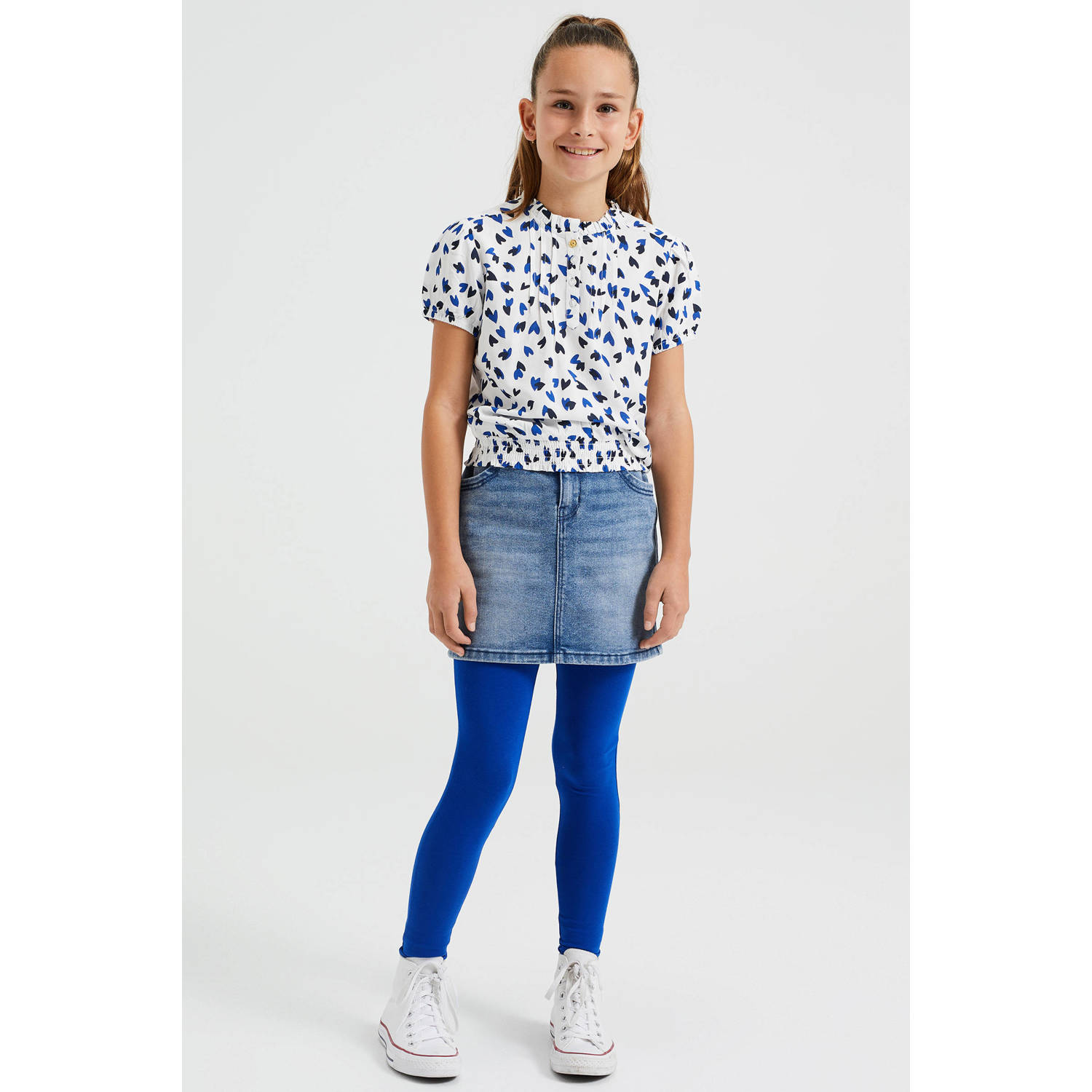 WE Fashion top met hartjes en plooien wit