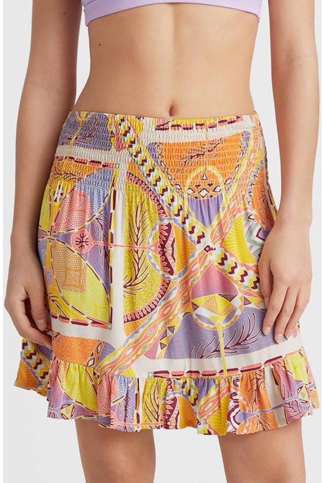 Oranje, geel en lilakleurige dames O'Neill strandrok print gemaakt van viscose 