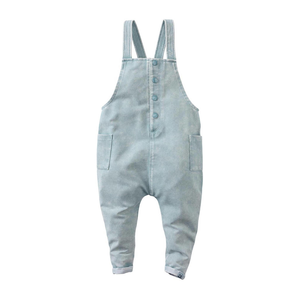 Lichtblauwe jongens en meisjes Z8 regular fit tuinbroek San Jose van stretchkatoen met knoopsluiting