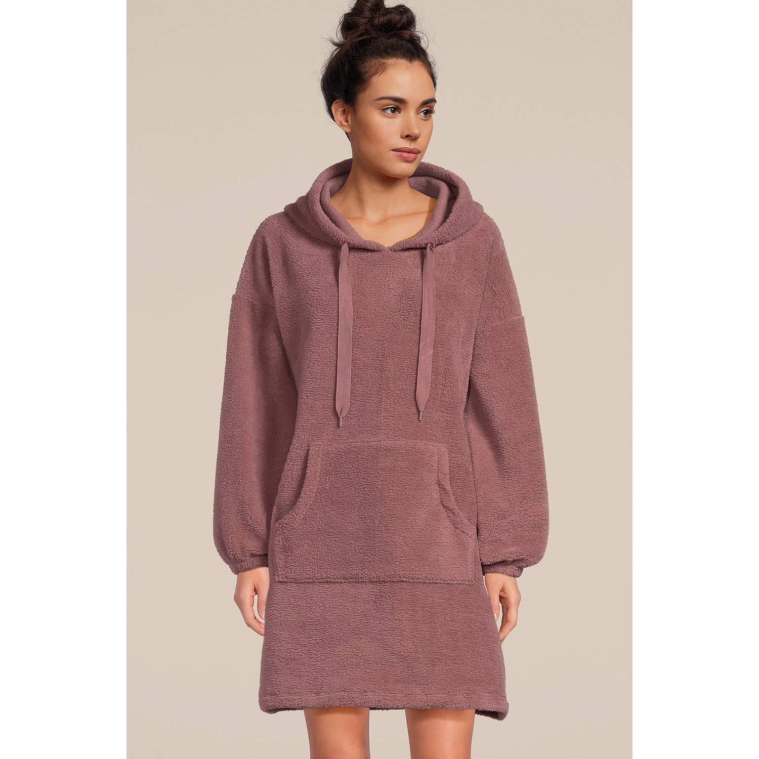 Dreamcovers teddy loungejurk met capuchon mauve