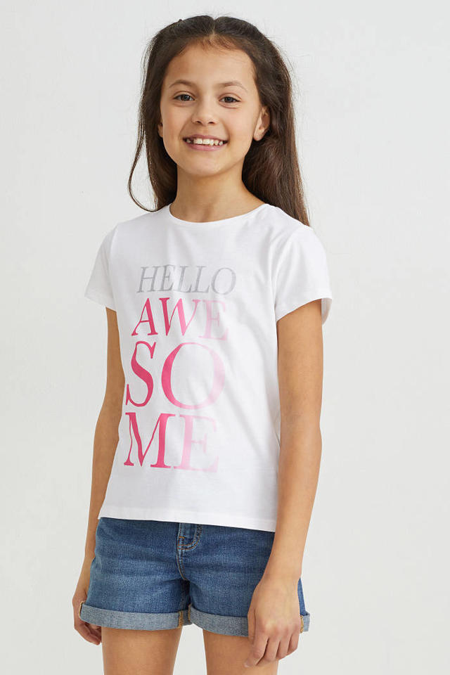 T-shirt - set van 5 zwart/wit/roze |