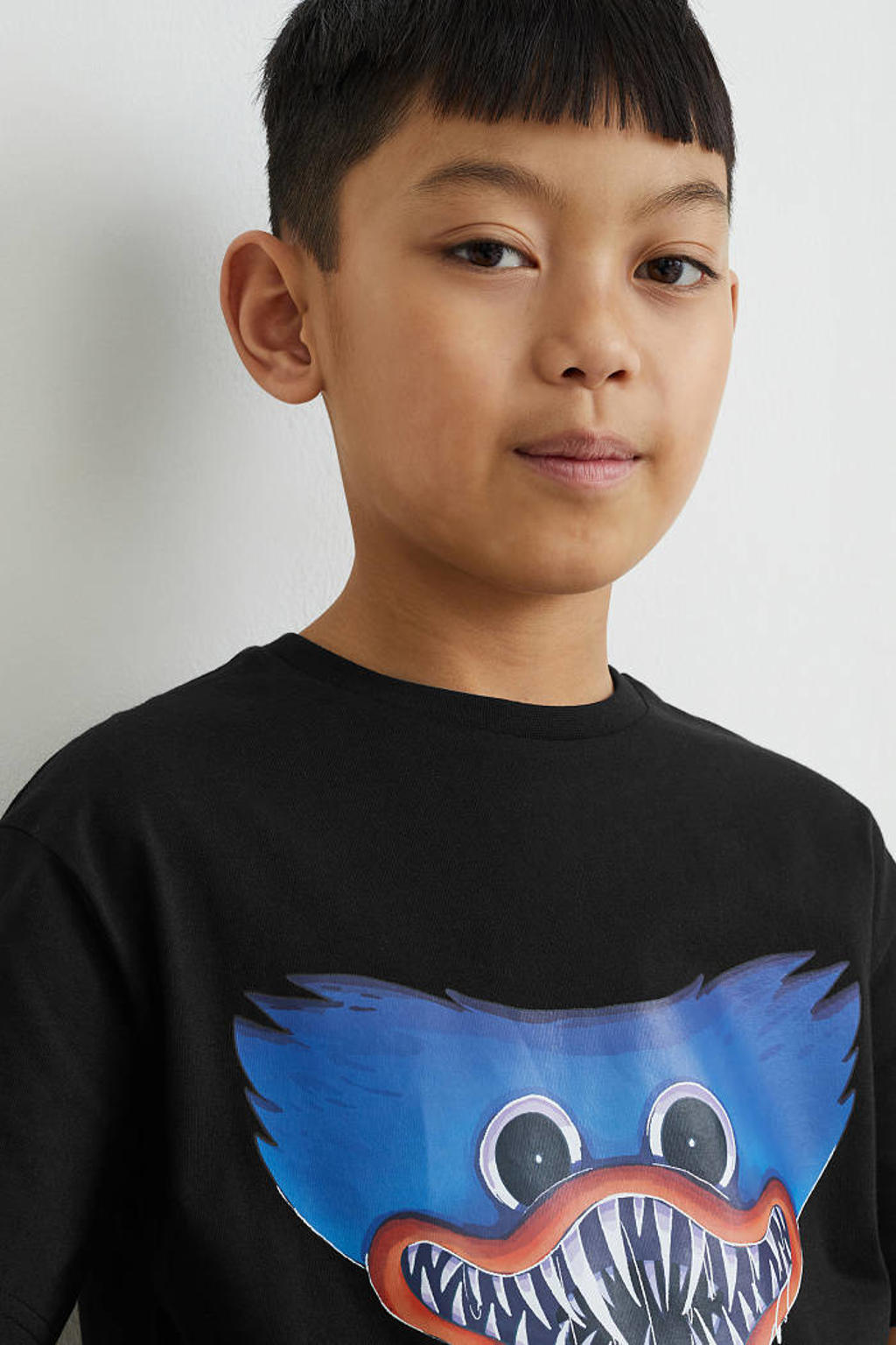 Zwart en blauwe jongens C&A T-shirt van katoen met personage print, korte mouwen en ronde hals