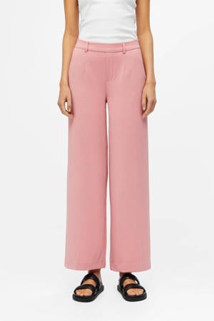 wide leg pantalon OBJLISA van gerecycled polyester roze