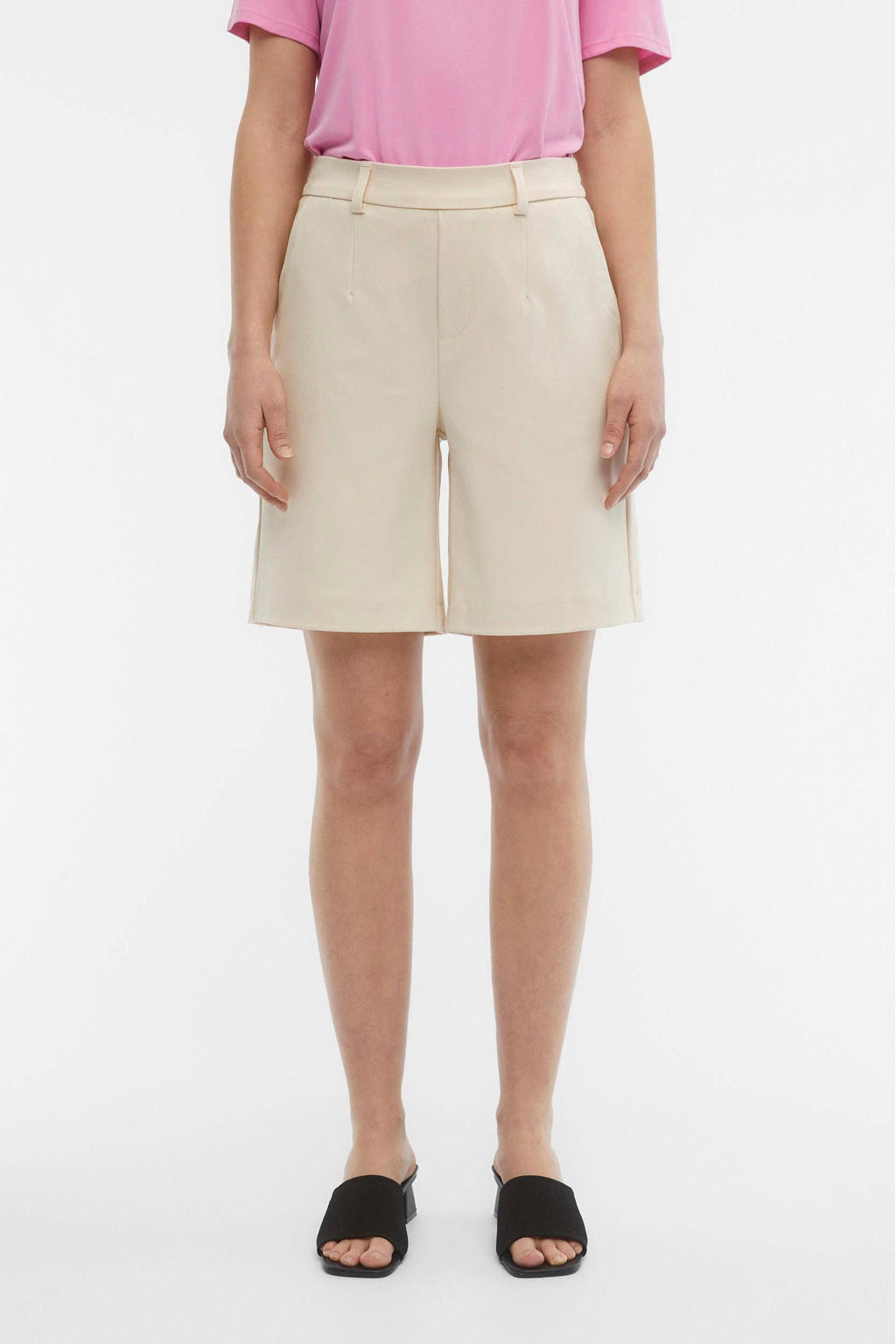 OBJECT high waist wide leg short OBJLISA van gerecycled polyester ecru