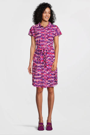 jurk met all over print en ceintuur paars/roze