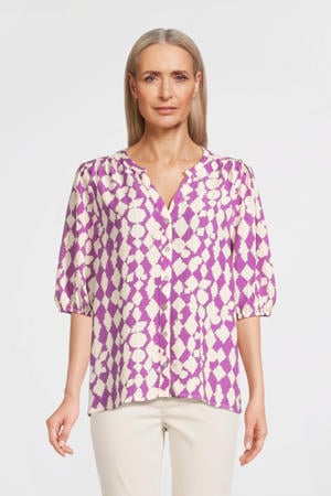 blouse met grafische print paars/ivoor