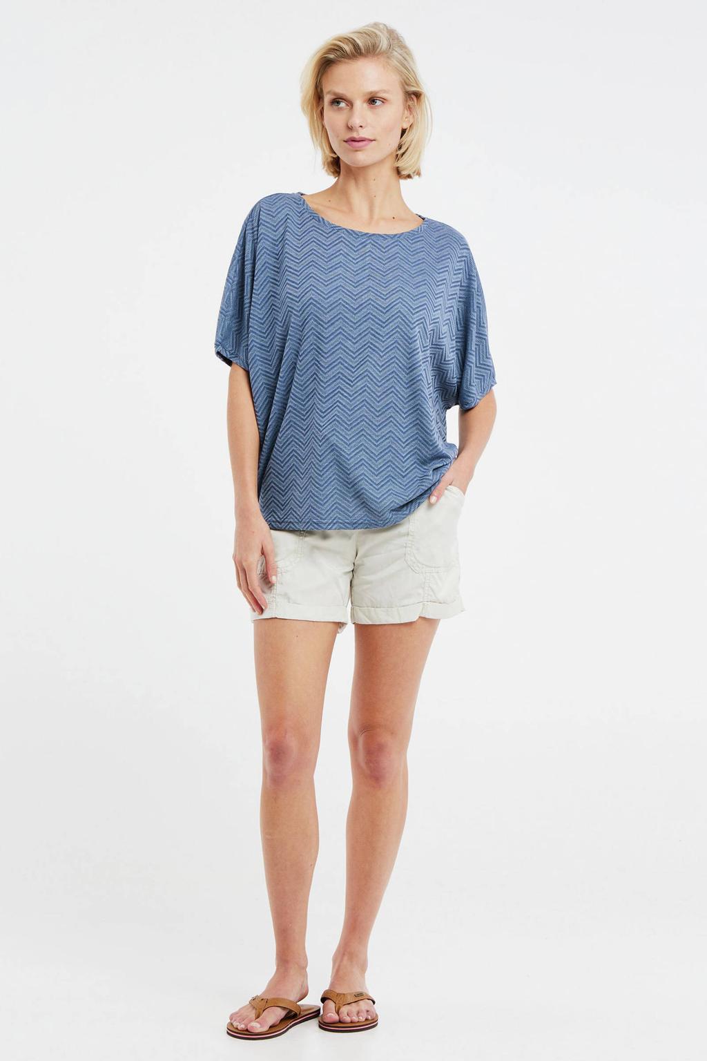 Blauwe dames Protest T-shirt van polyester met effen, half lange mouwen en ronde hals