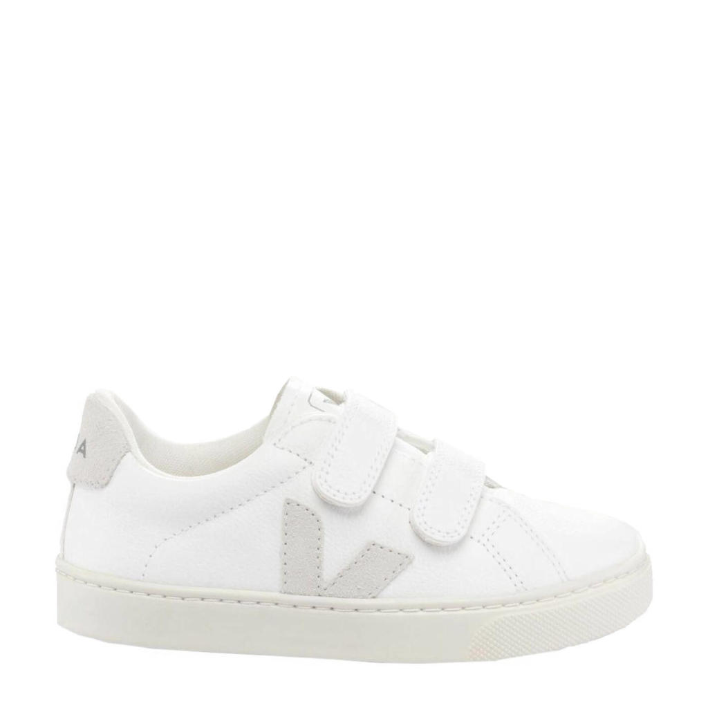 Wit en lichtgrijze jongens Veja leren sneakers met klittenband