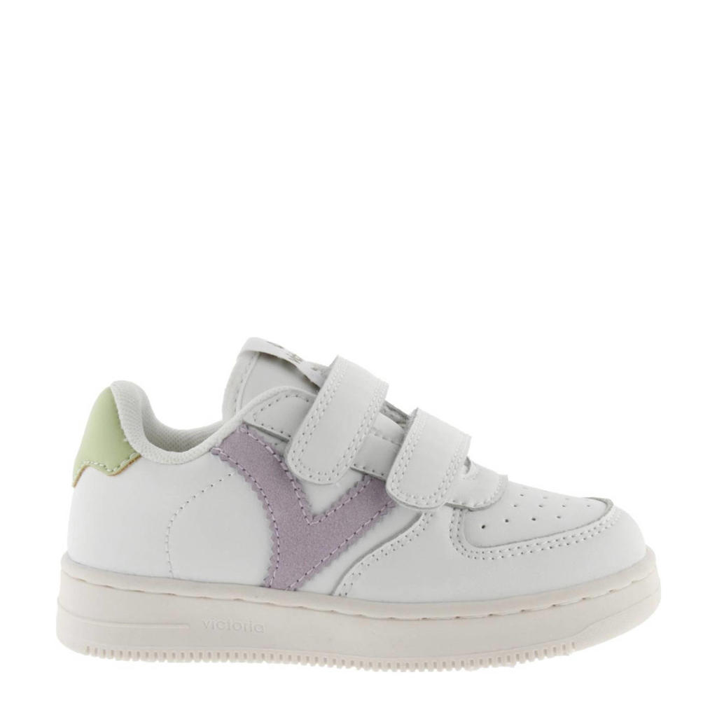 Wit en lilakleurige meisjes Victoria 1124104 sneakers van imitatieleer met klittenband