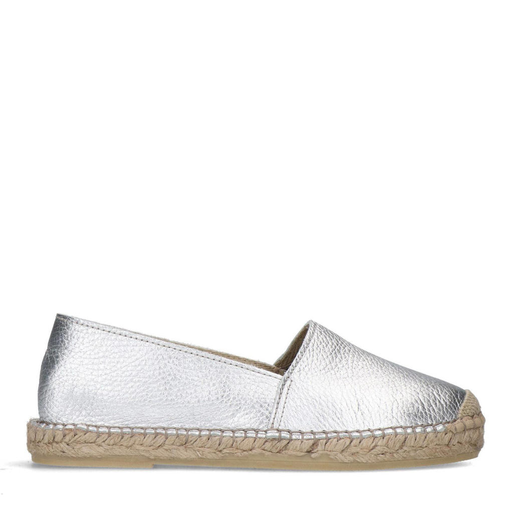 Zilverkleurige dames Manfield leren espadrilles met effen