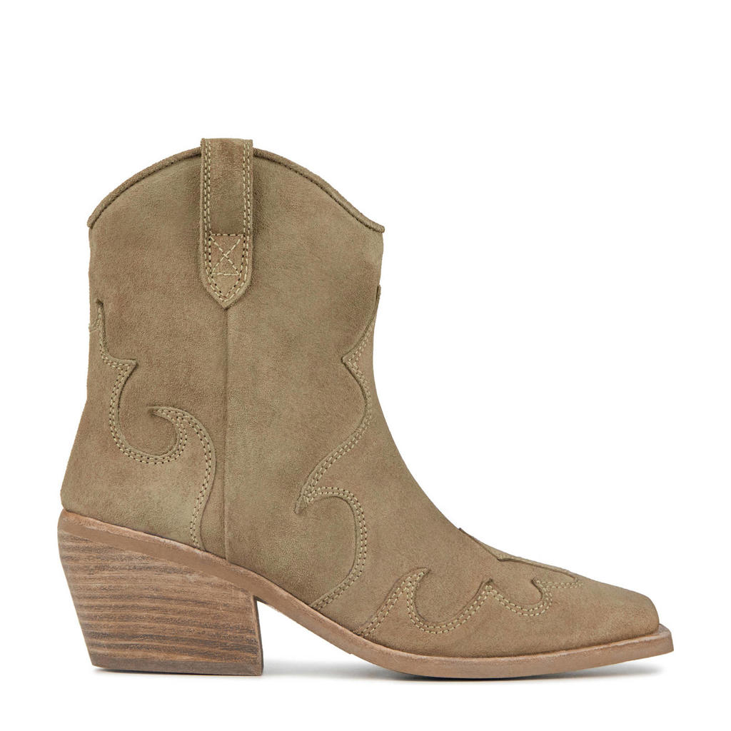 Beige dames Via Vai suède cowboylaarzen met western hak en ritssluiting