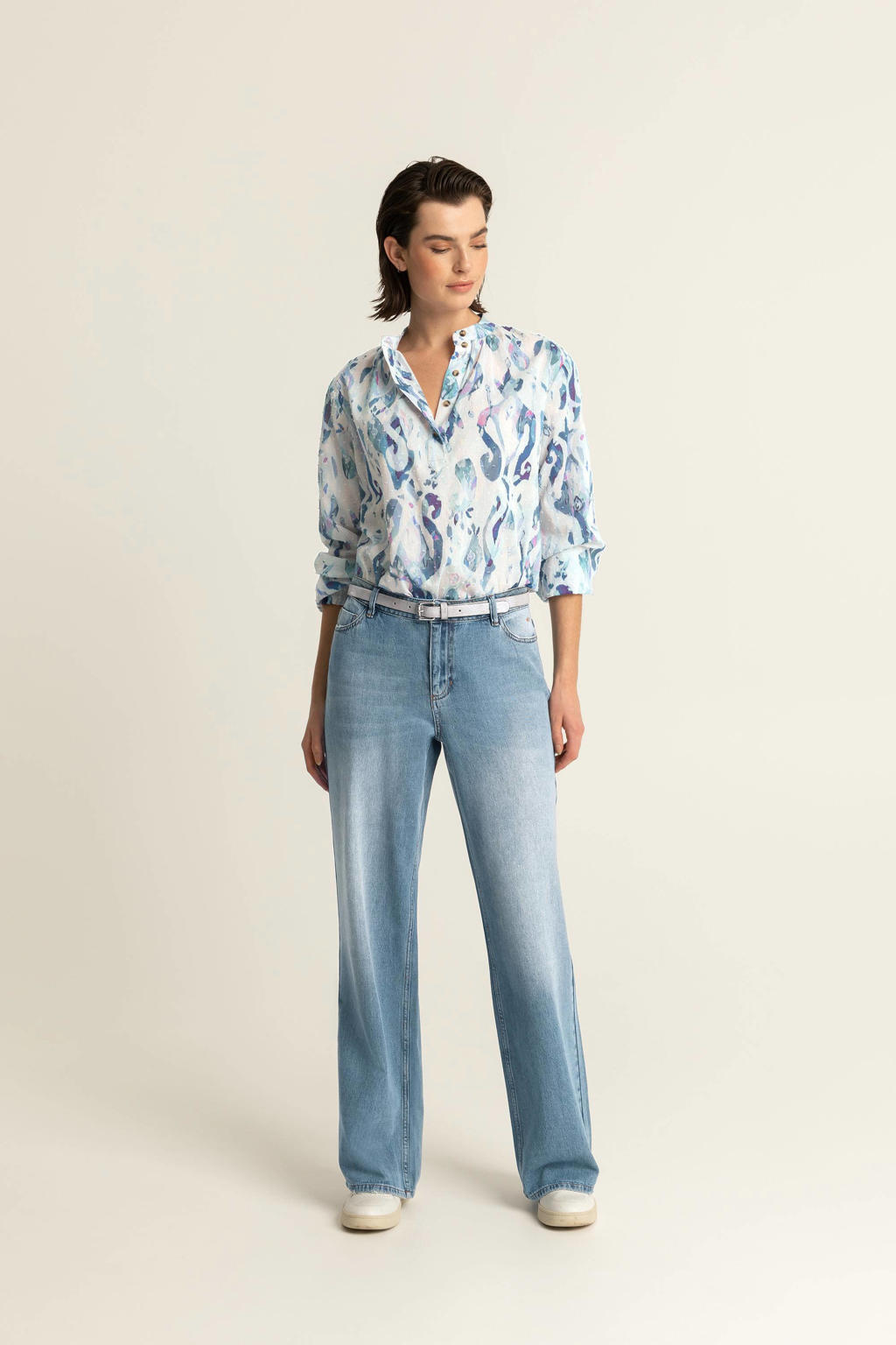 Medium blue denim dames Expresso straight fit jeans van katoen met regular waist en rits- en knoopsluiting