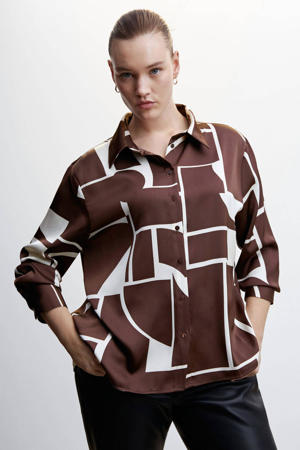 blouse met grafische print bruin/wit