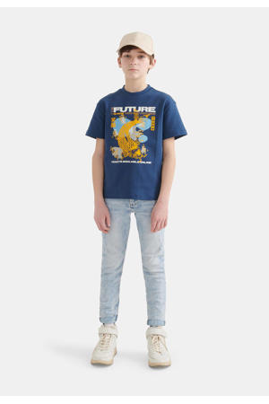 T-shirt met printopdruk donkerblauw
