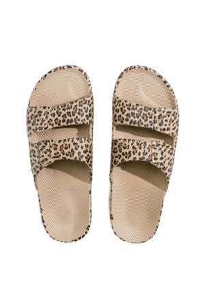   slippers met panterprint beige