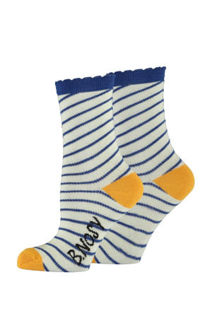 gestreepte sokken ecru/blauw/geel