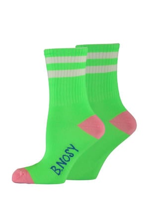 sokken met streep neongroen/roze