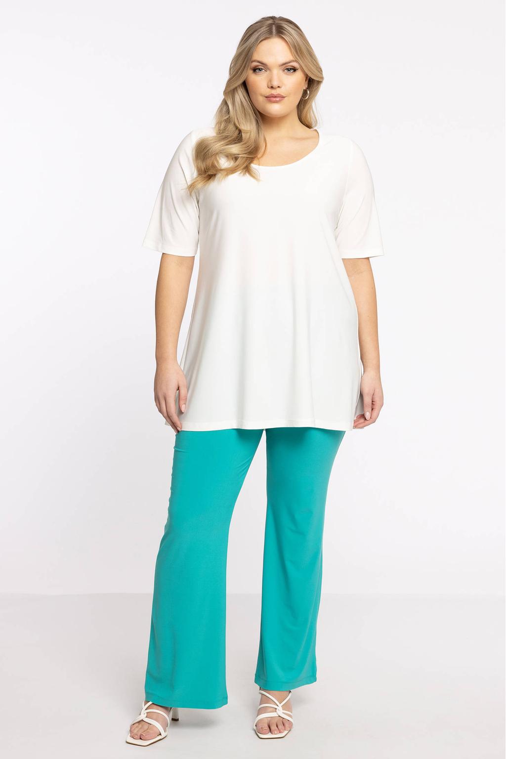 YOEK high waist bootcut broek DOLCE van travelstof turquoise
